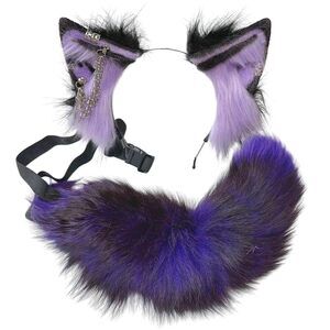 6361 Wolf Ears Tail Set Fox Wolf Headbands Clips Fluffy Cosplay